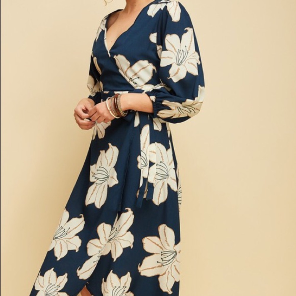 Navy Floral Wrap Dress